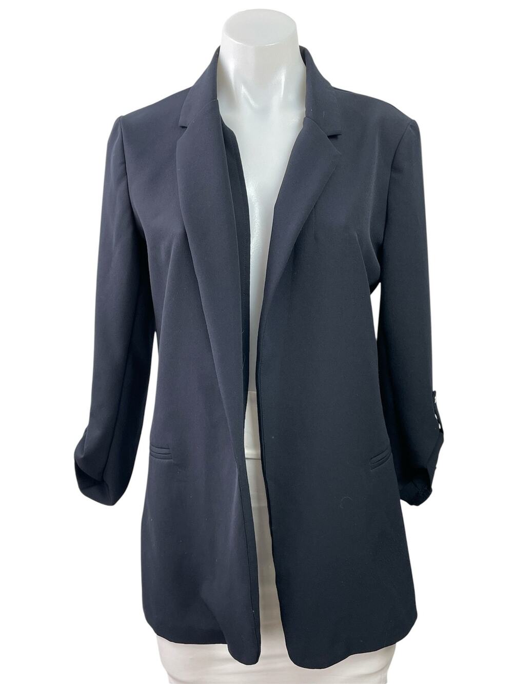 Soho Women's Navy Blue Open Notch Lapel Long Sleeve Blazer Coat Jacket Size S